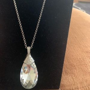 Silver teardrop necklace with big rhinestone